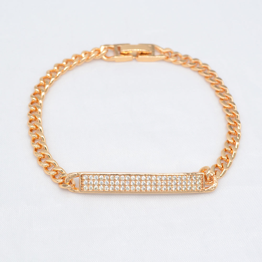Wholesale Gold Plated Women Clear Zircon CZ Stylish Long Rectangle Charm Bracelet Jewelry