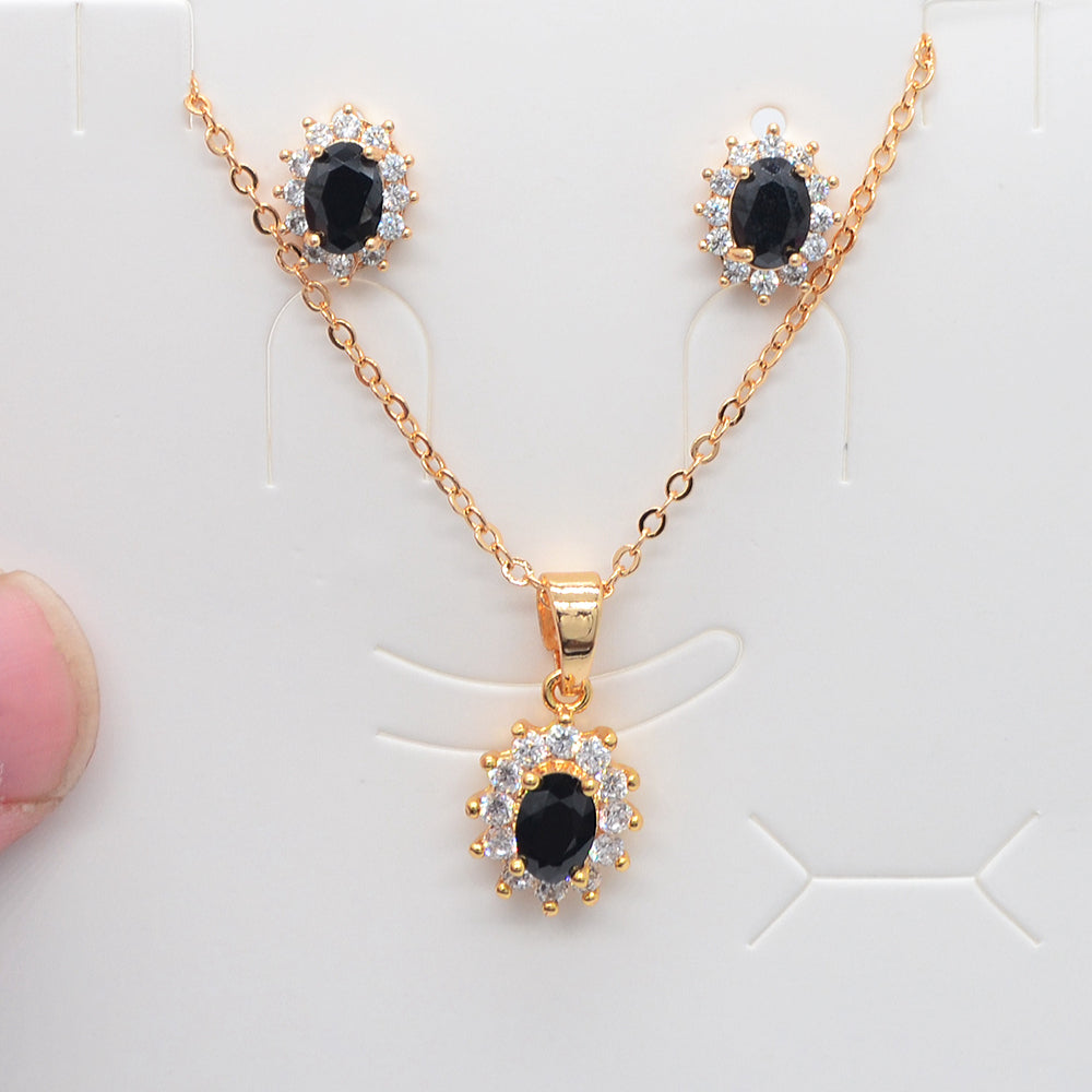 Wholesale Gold Plated Women Red Zircon CZ Oval Wedding Jewelry Set