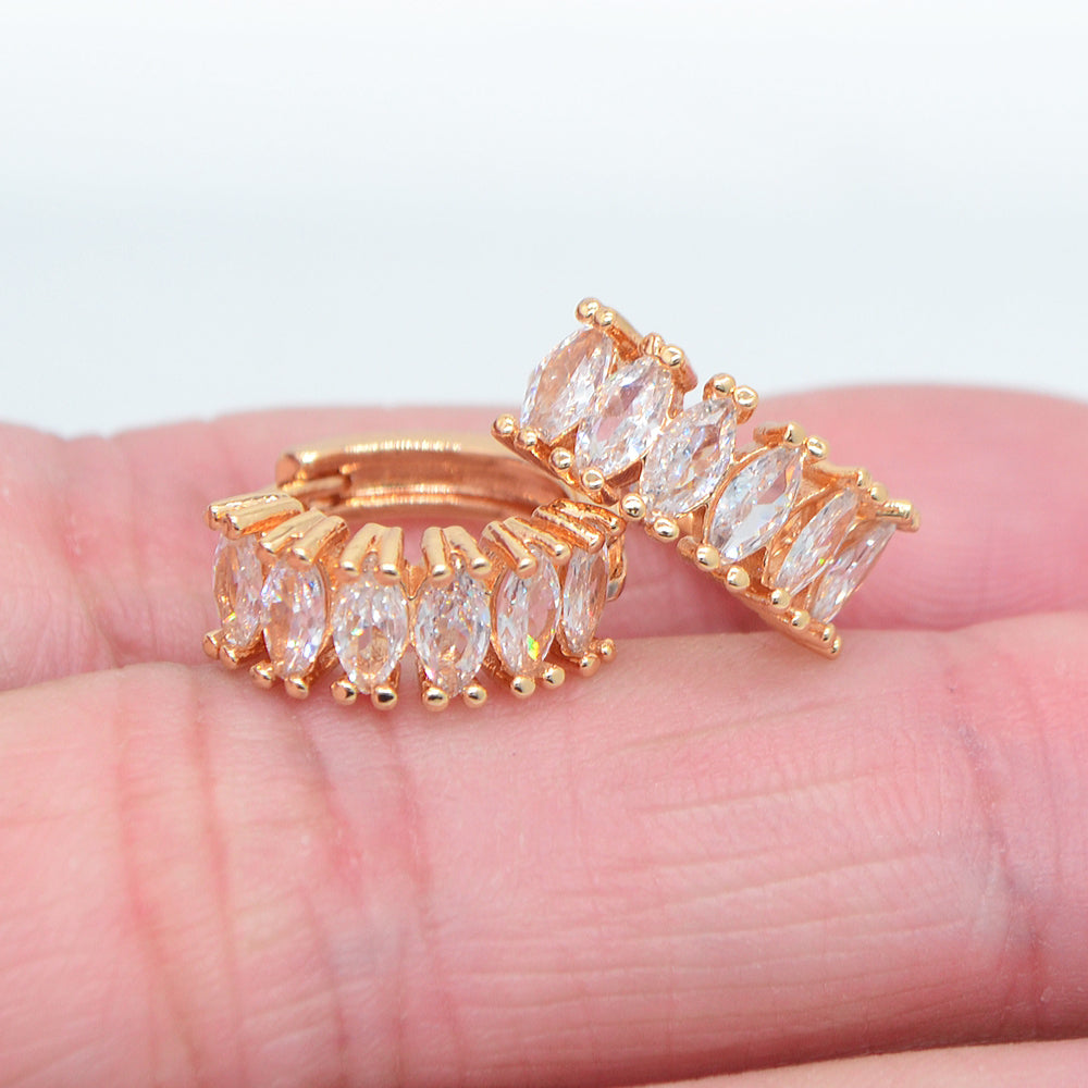 Wholesale Gold Plated Women Fashion Multicolor Zircon CZ Huggie Earrings Jewelry