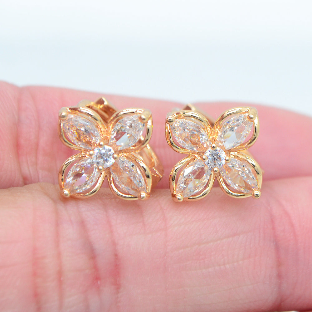 Wholesale Gold Plated Women Multicolor Zircon CZ Flower Huggie Earrings Jewelry
