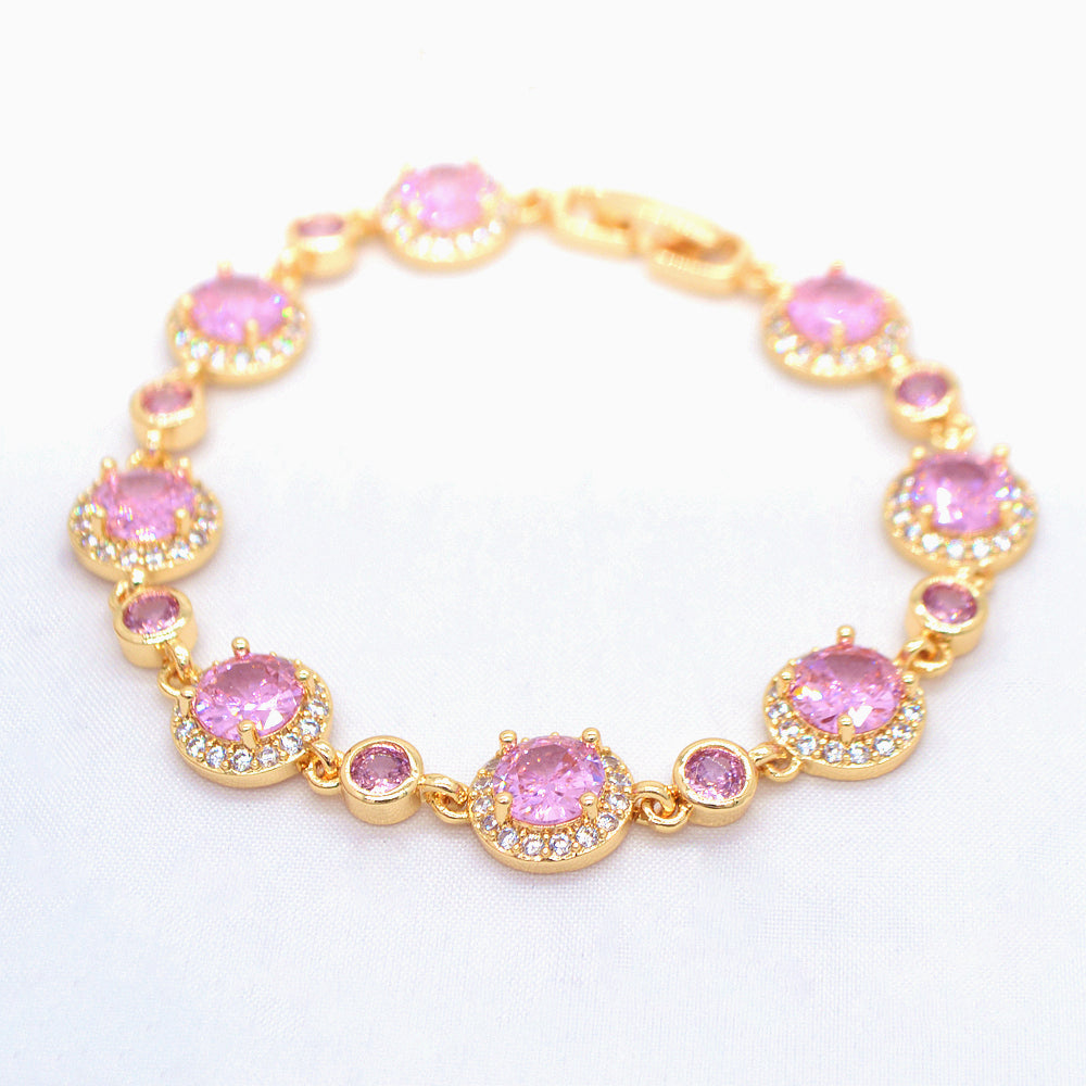 Wholesale Gold Plated Women Luxury Multicolor Zircon CZ Engagement Bracelet Jewelry