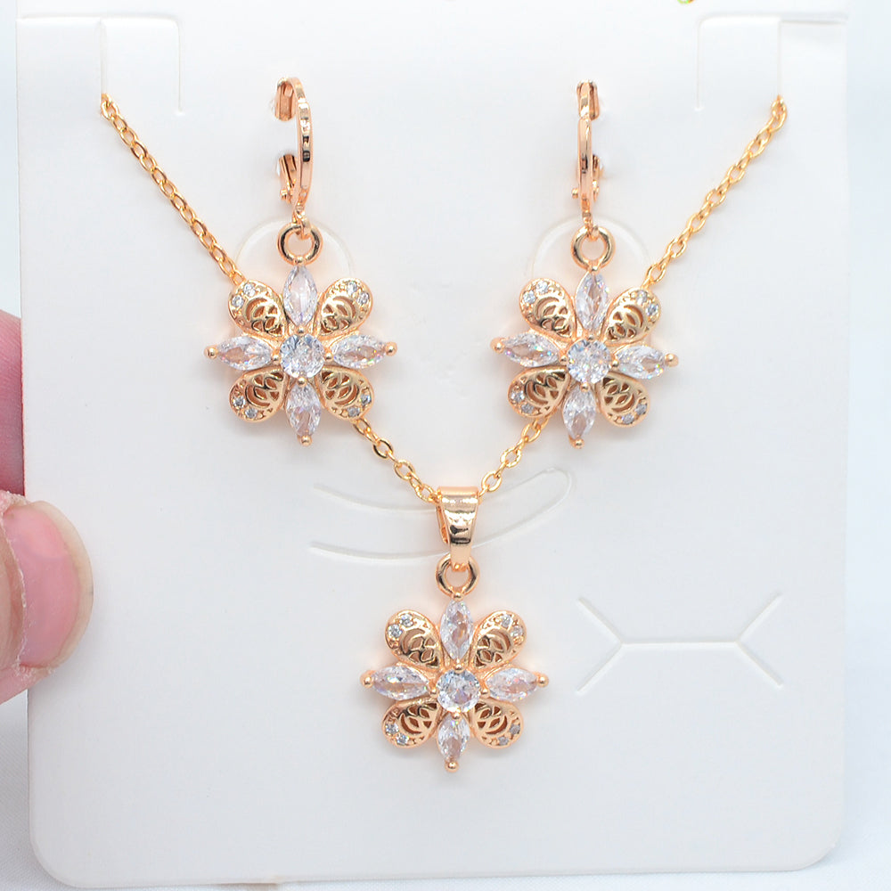 Wholesale Gold Plated Women Fashion Multicolor Zircon CZ Sunflower Jewelry Set