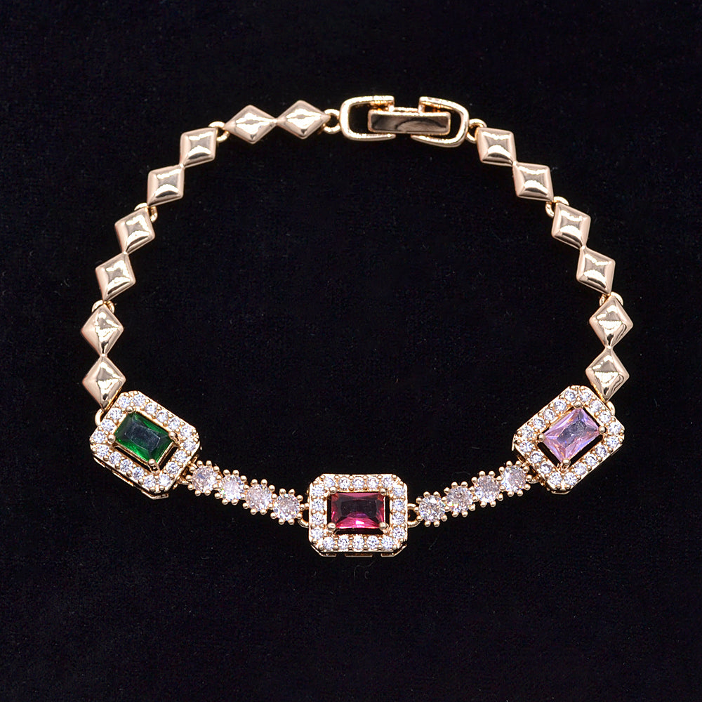 Wholesale White Gold Plated Women Clear CZ Cushion Charm Bracelet Jewelry