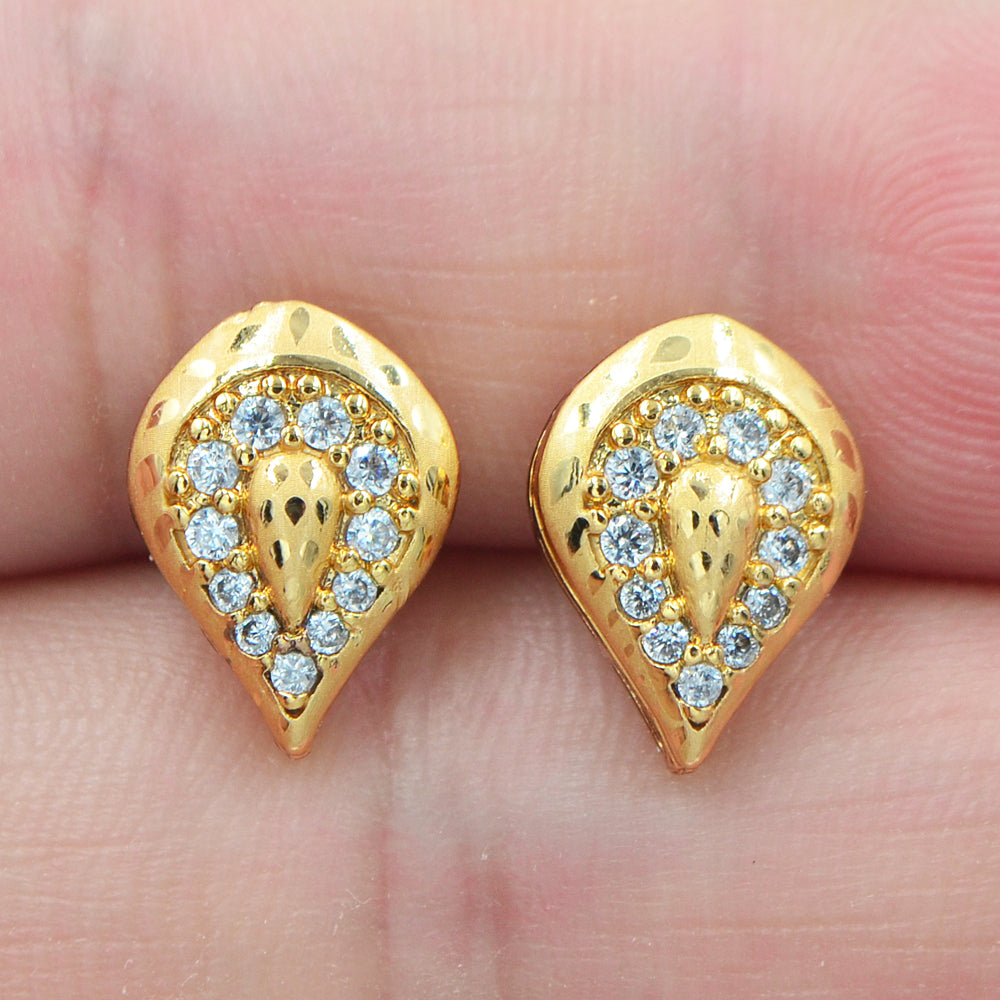 Wholesale Gold Plated Women Fashion Clear Zircon CZ Teardrop Stud Earrings Jewelry