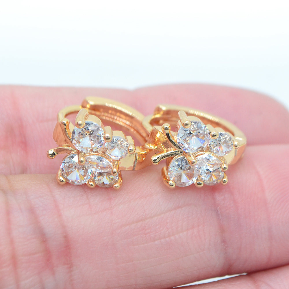 Wholesale Gold Plated Women Clear Zircon CZ Butterfly Huggie Earrings Jewelry