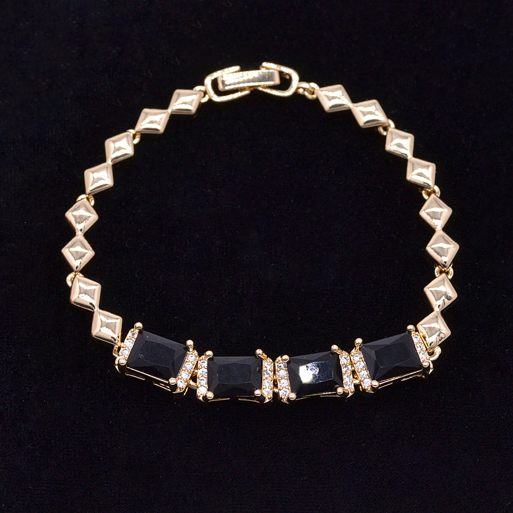 Wholesale Gold Plated Women Fashion Rainbow Zircon CZ Baguette Charm Bracelet Jewelry