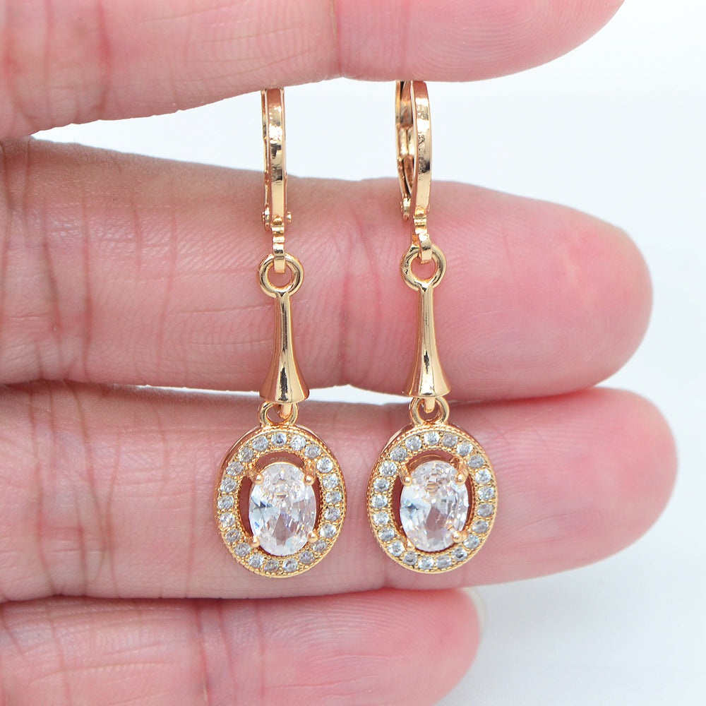 Wholesale Gold Plated Women Purple Zircon CZ Oval Dangle Earring Jewelry