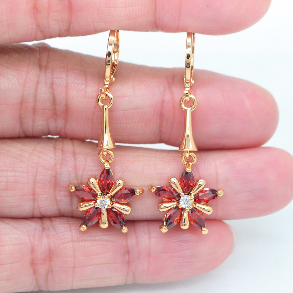 Wholesale Gold Plated Women Multicolor Zircon Flower Dangle Earring Jewelry