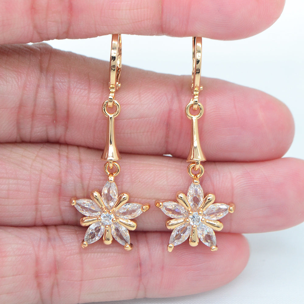 Wholesale Gold Plated Women Multicolor Zircon Flower Dangle Earring Jewelry