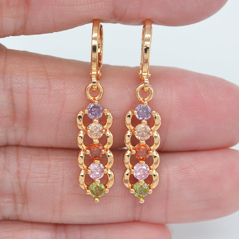 Wholesale Gold Plated Women Multicolor Zircon CZ Stick Dangle Earrings Jewelry