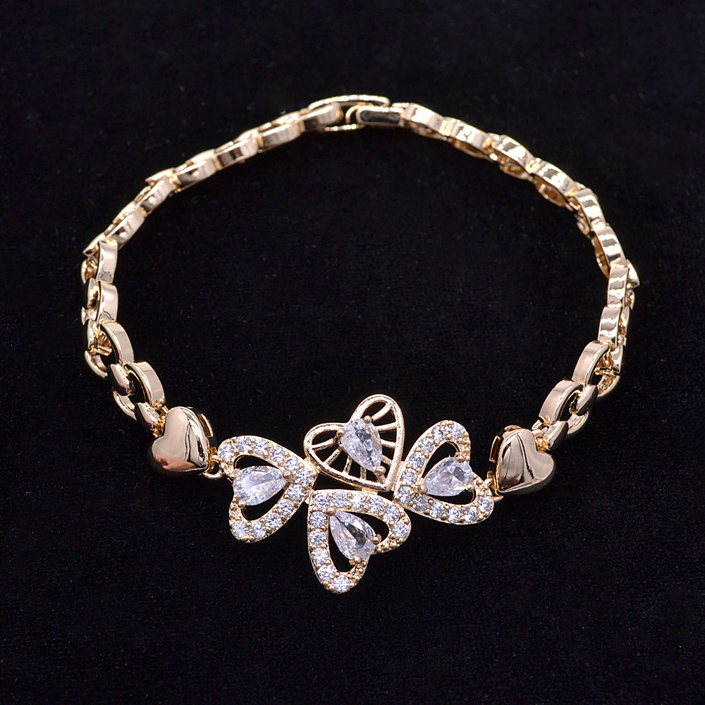 Wholesale Gold Plated Women Multicolor Zircon CZ Love Hearts Bracelet Jewelry