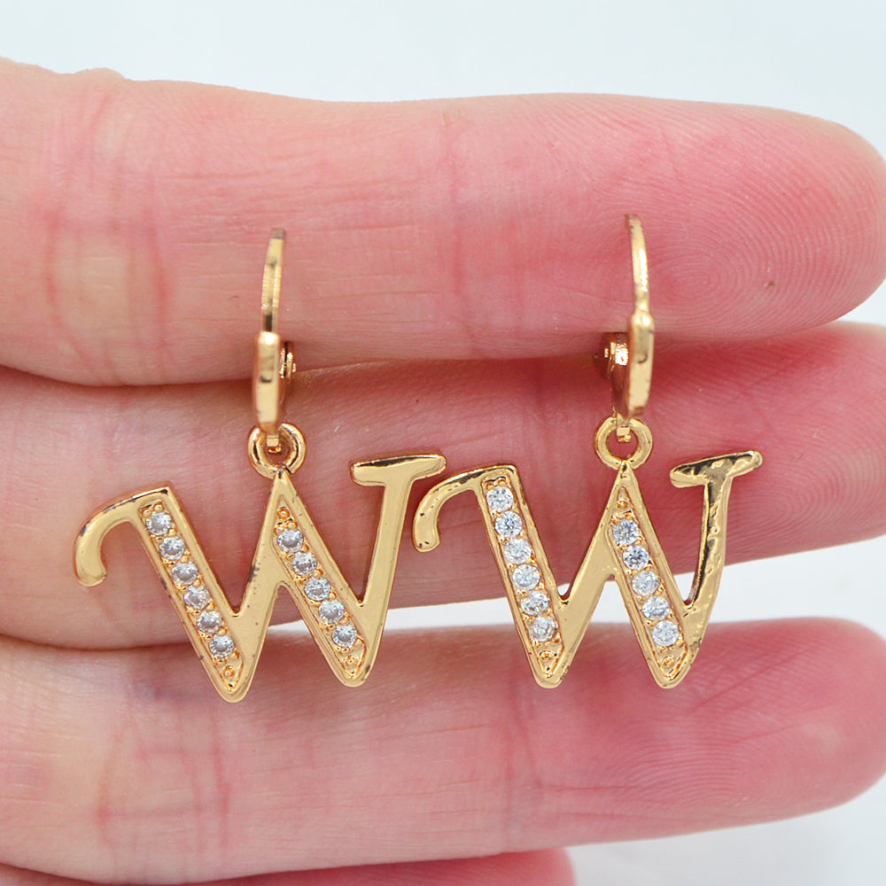 Wholesale Gold Plated Women Clear Zircon CZ Alphbet Letter A to Z Dangle Earrings Jewelry