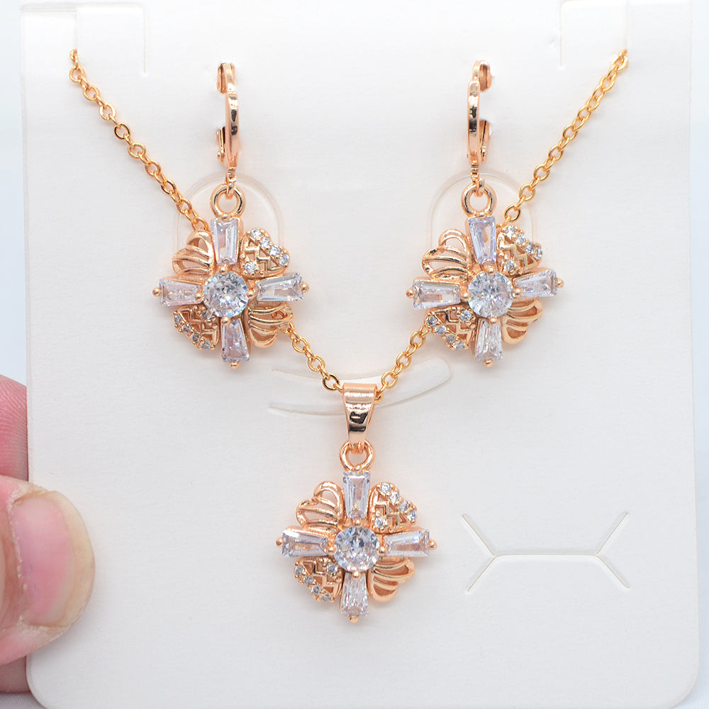Wholesale Gold Plated Women Stylish Multicolor Zircon CZ Flower Jewelry Set