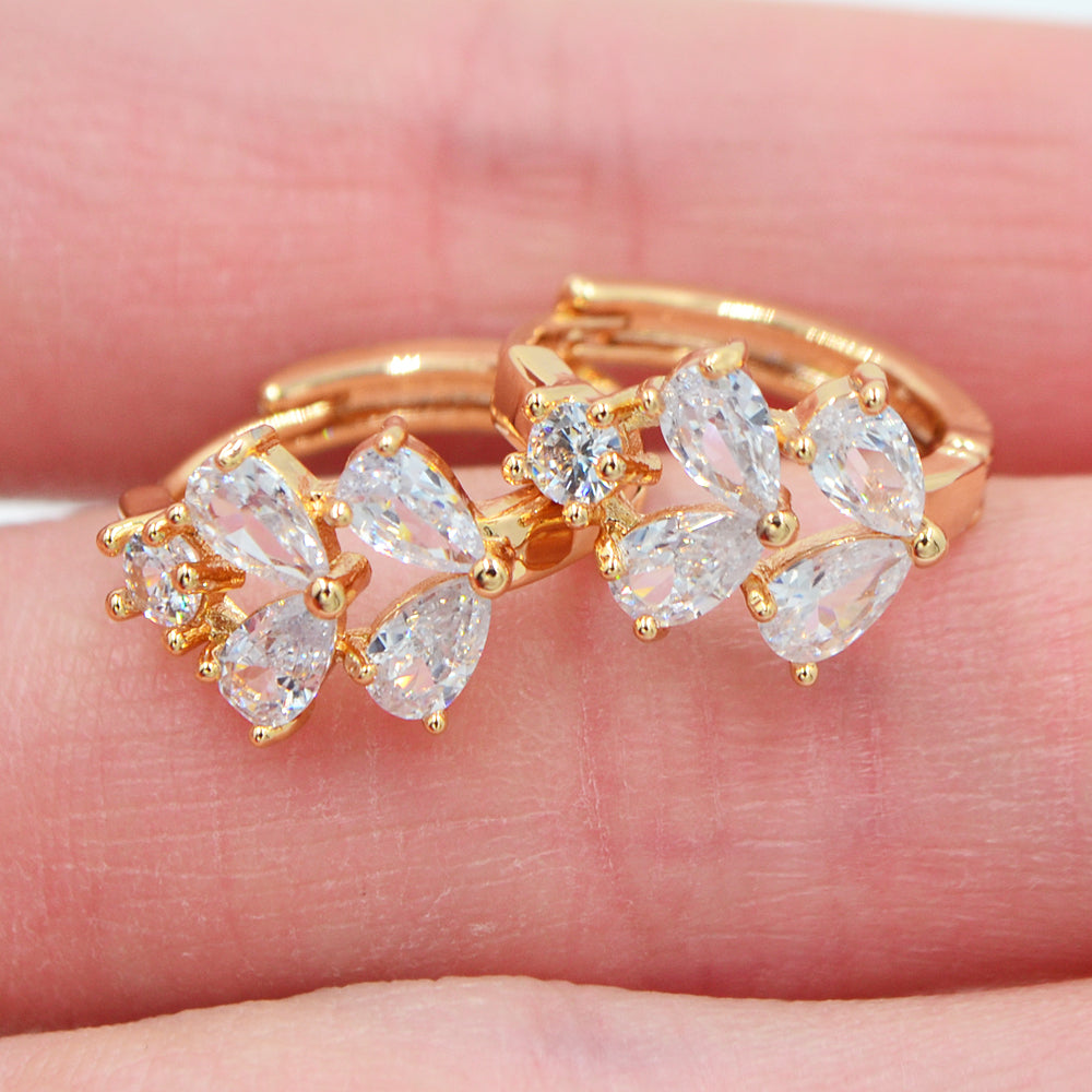 Wholesale Gold Plated Women Clear Zircon CZ Leaf Huggie Earrings Jewelry