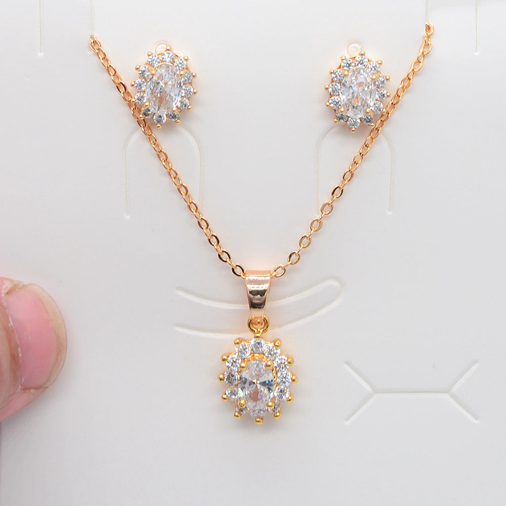 Wholesale Gold Plated Women Red Zircon CZ Oval Wedding Jewelry Set