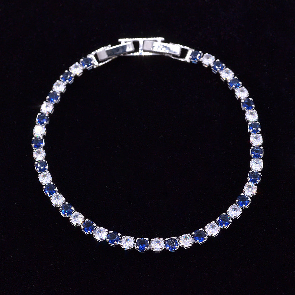 Wholesale White Gold Plated Women Blue White Zircon CZ Tennis Bracelet Jewelry